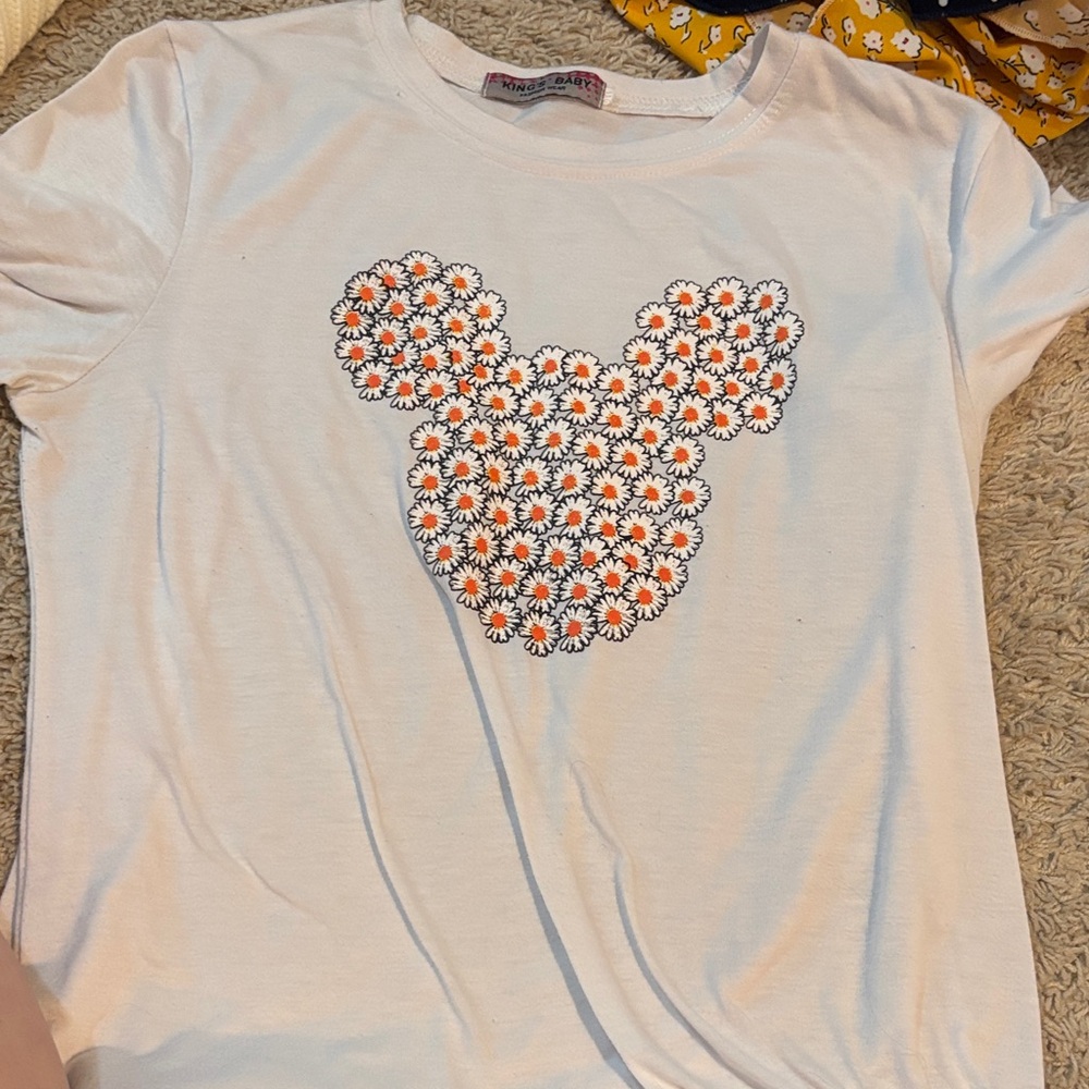 Disney White T-Shirt with Floral Mickey Design
